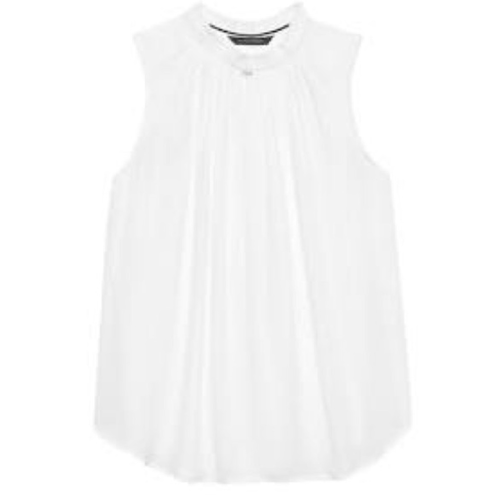 Banana Republic Pure White Pleated Neck Sleeveless Top